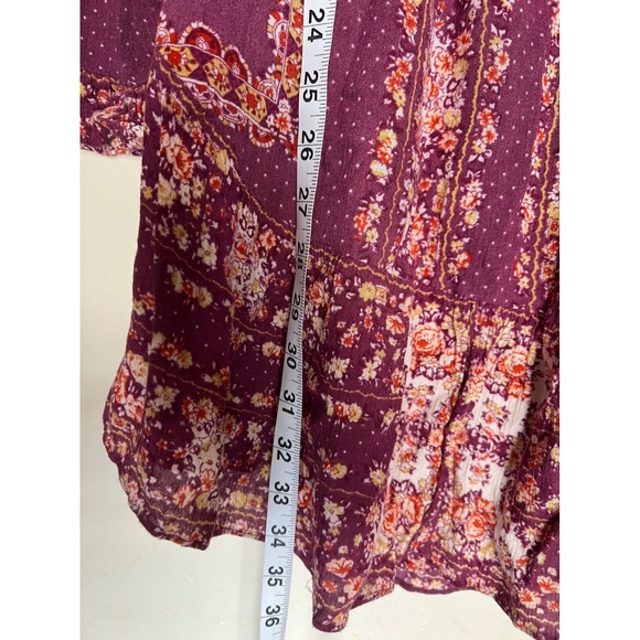 Free People Bridgette Purple Floral Print Long Sleeve Mini Dress Size L Bohemian - Picture 9 of 12